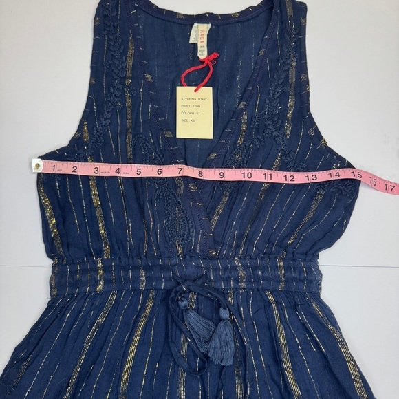 Raga Navy Blue & Gold Metallic Stripe Jumpsuit XS Festival Resort Wear NWT - Picture 7 of 16